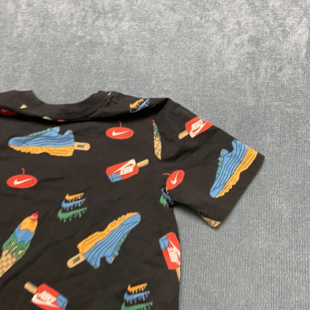 Nike T-Shirt Kids Small Black Ice Cream Print Short Sleeve Crew Neck Casual Wear